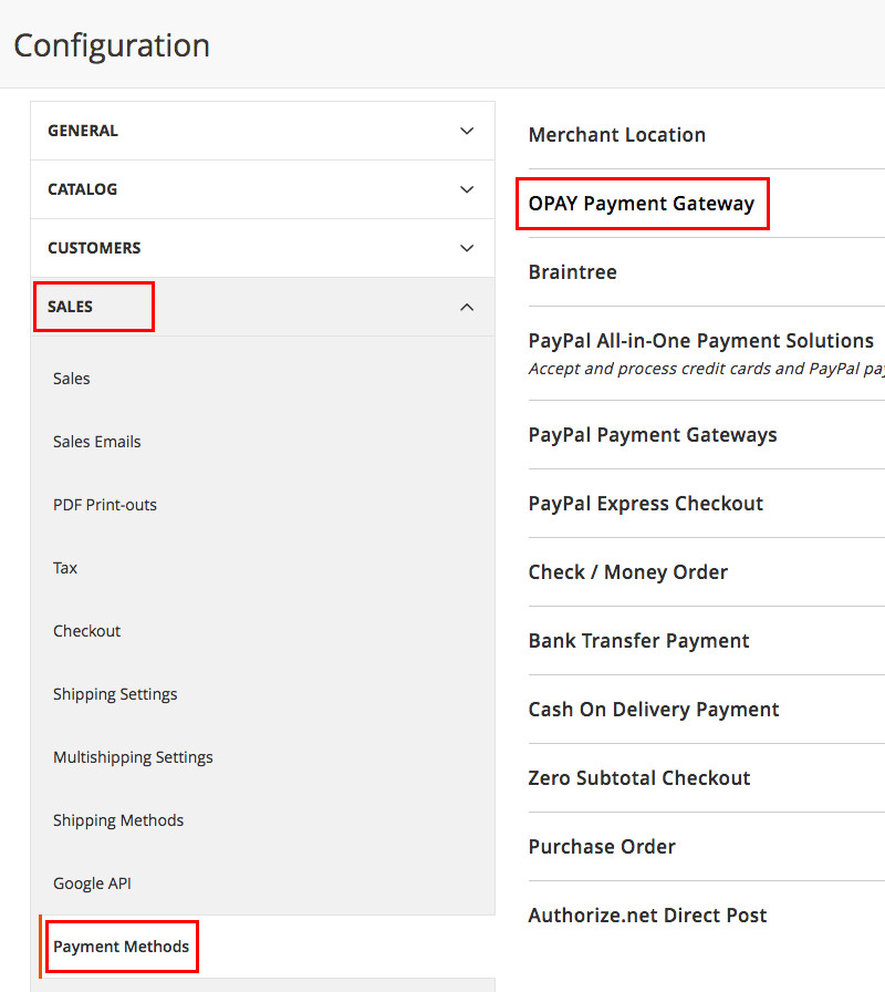 Magento payments methods settings